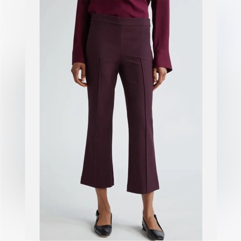 New Vince Mid Rise Pintuck Crop Flare Pant Eggplant Plum Purple Sz 8
